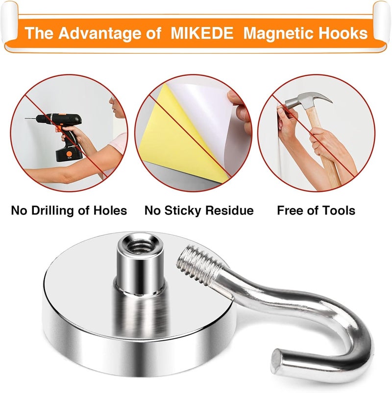 MIKEDE Magnetic Hooks, 85 Lbs Heavy Duty Earth Magnets with Hooks for Cruise Cabin, 10 Pcs Strong Locker Magnetic Hooks for Hanging, Metal Magnetic Hanger for Classroom, Grill, Fridge, Kitchen - Image 4